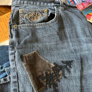 Lauren Jeans Co velvet-appliques light black jeans, 16